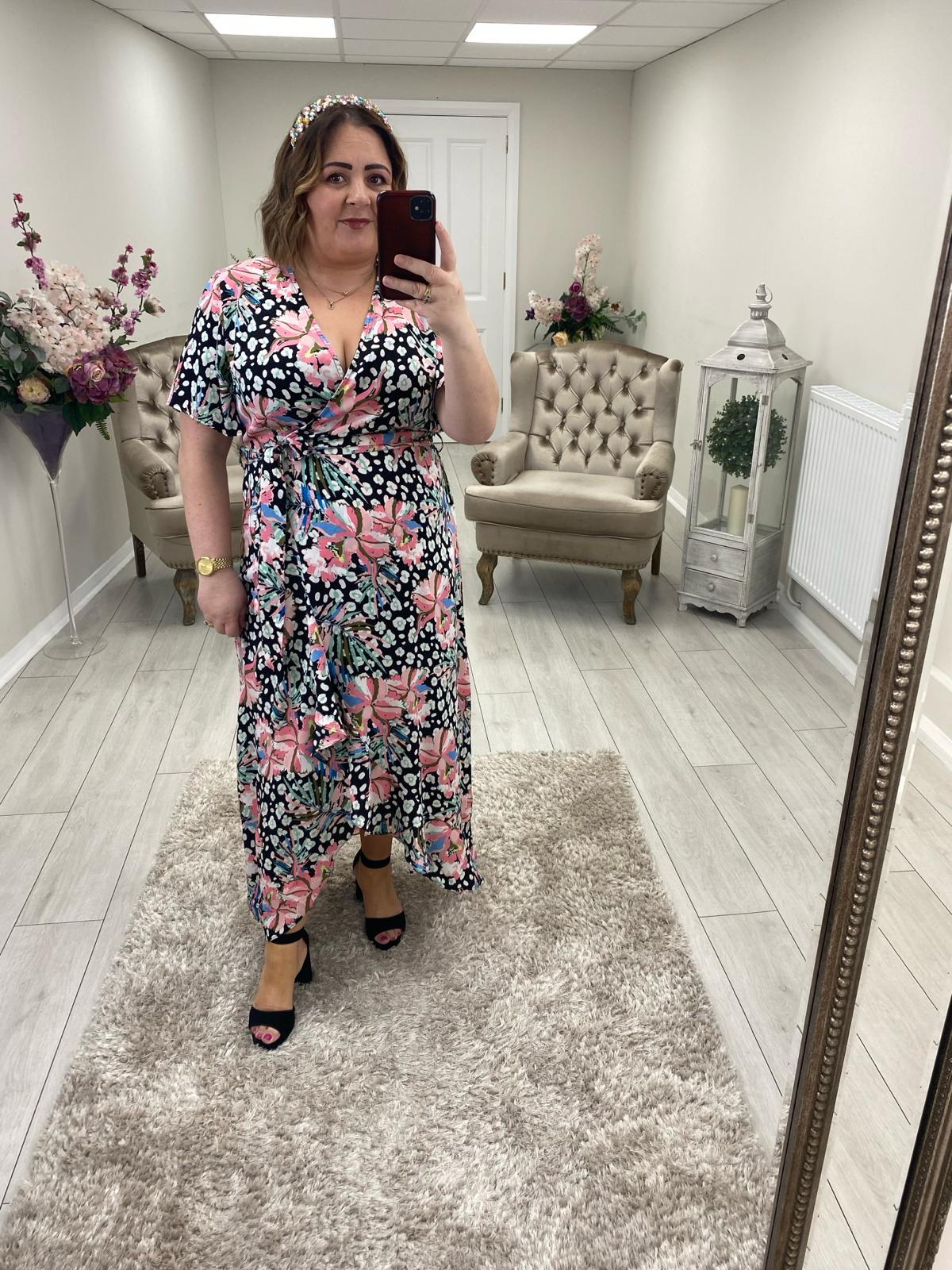 FARRAH DRESS - BLACK/PINK FLORAL