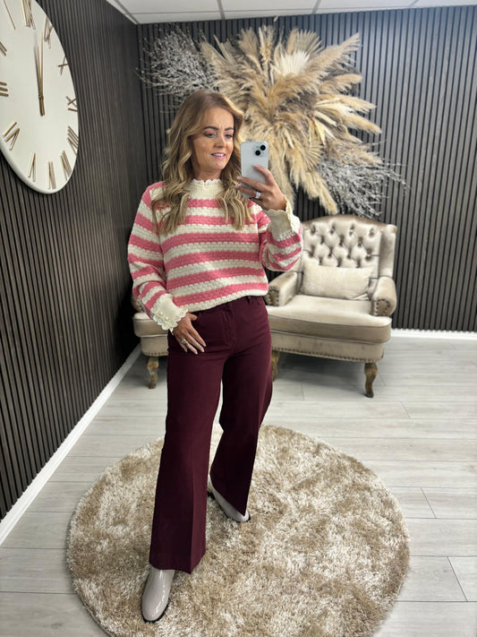 LOUISE WIDE LEG JEANS - BURGUNDY