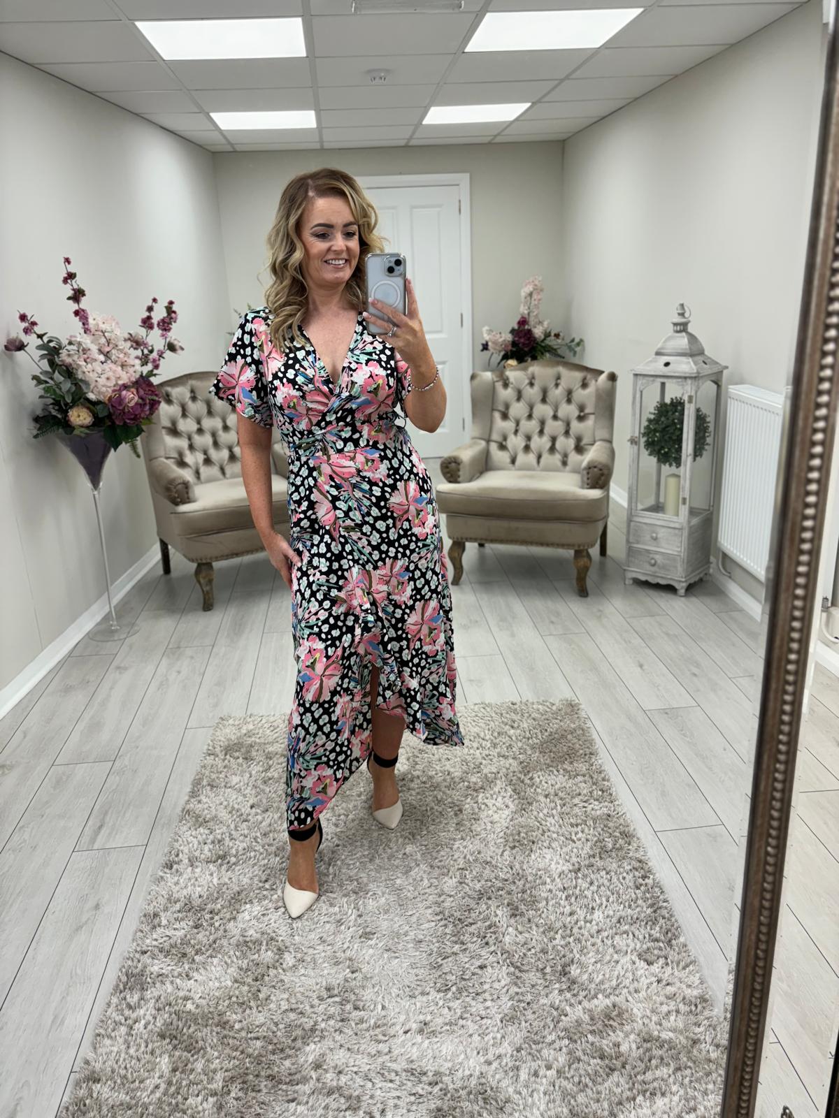 FARRAH DRESS - BLACK/PINK FLORAL