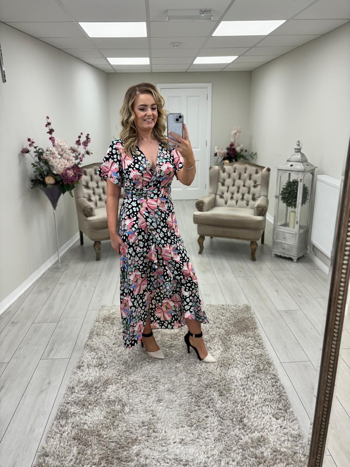 FARRAH DRESS - BLACK/PINK FLORAL