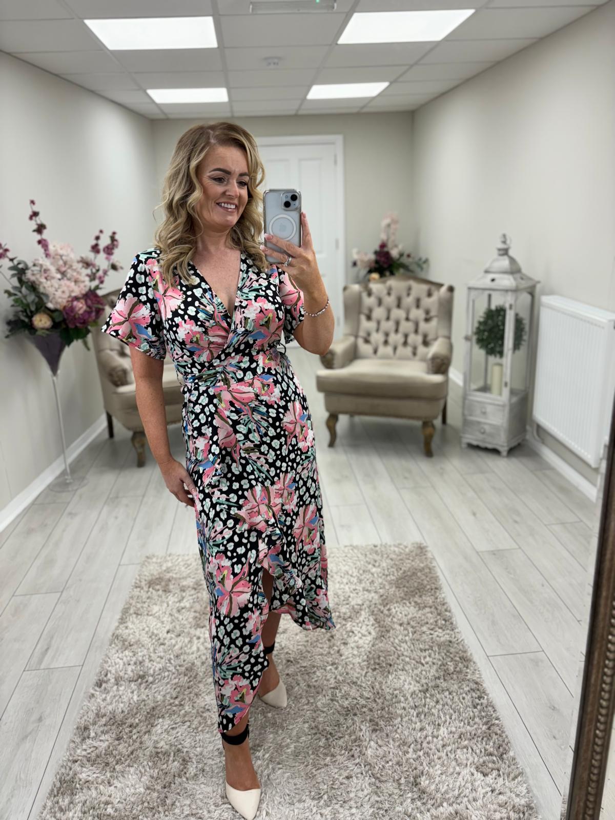 FARRAH DRESS - BLACK/PINK FLORAL